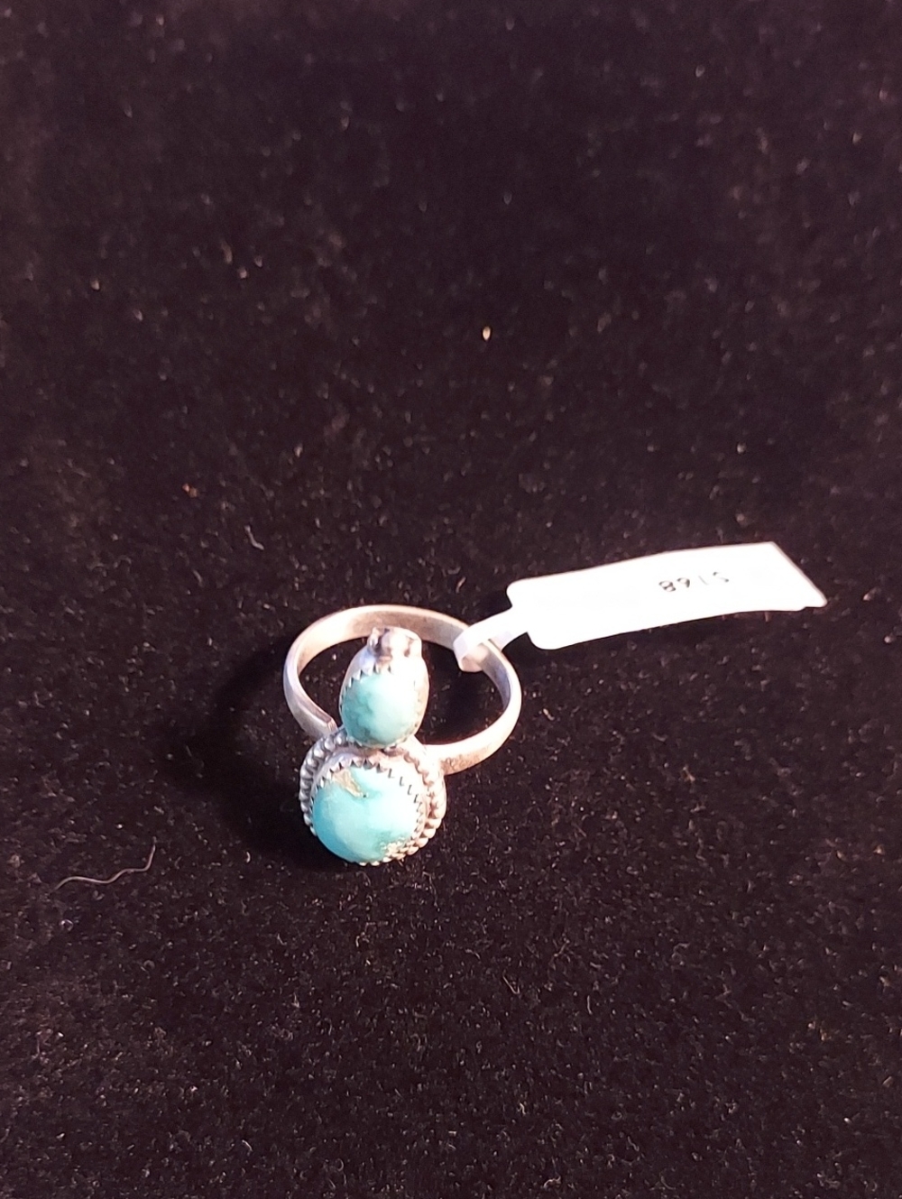 Sterling silver. Size 8 1/2 Turquoise Double Stone Sterling Ring -Lone Mountain